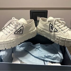 Prada White Chunky Platform Canvas Low-Top Sneakers